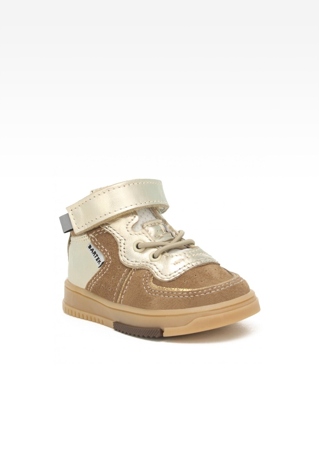 Dziecięce sneakersy Bartek 11583004 w beżowo-złotym kolorze, z zapięciem na rzep, mieszanką materiałów i gumową podeszwą, idealne dla małych dzieci.