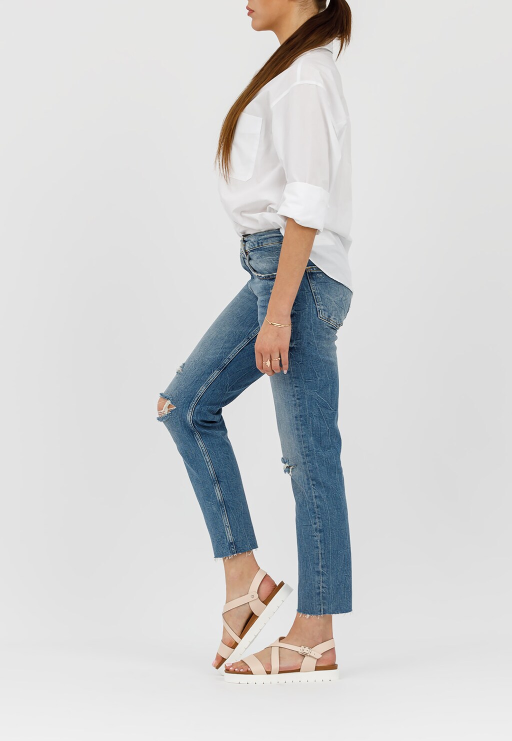 Delikatne różowe sandały damskie z białą podeszwą idealne na lato 76014-54 Widok 7