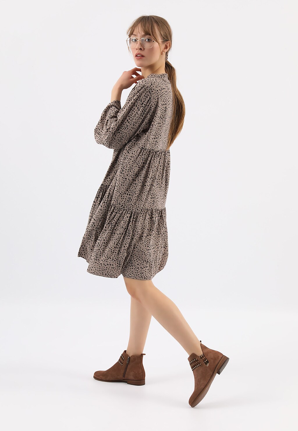 Hnedé kožené dámske členkové čižmy na každý deň 55097-62 Widok 1