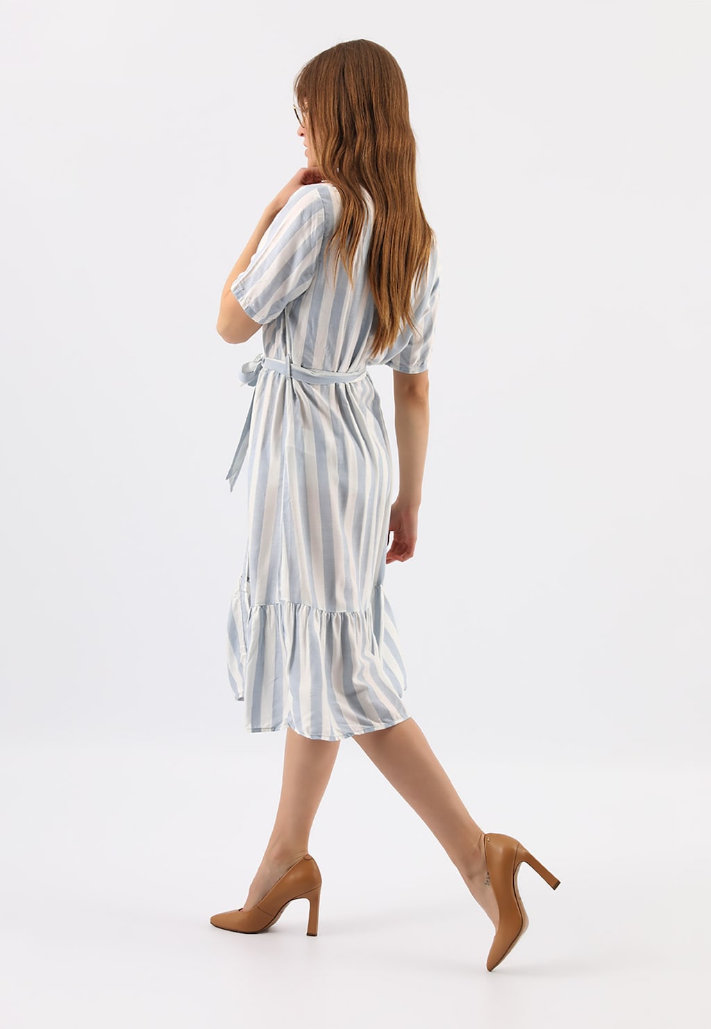 Beżowe czółenka na słupku w stylu formal 35064-54 Widok 7