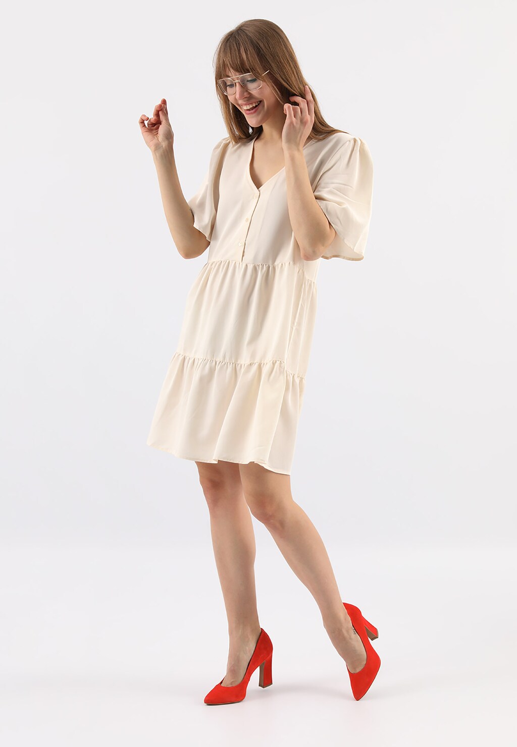 Koralowe czółenka damskie z weluru 35013-65 Widok 7