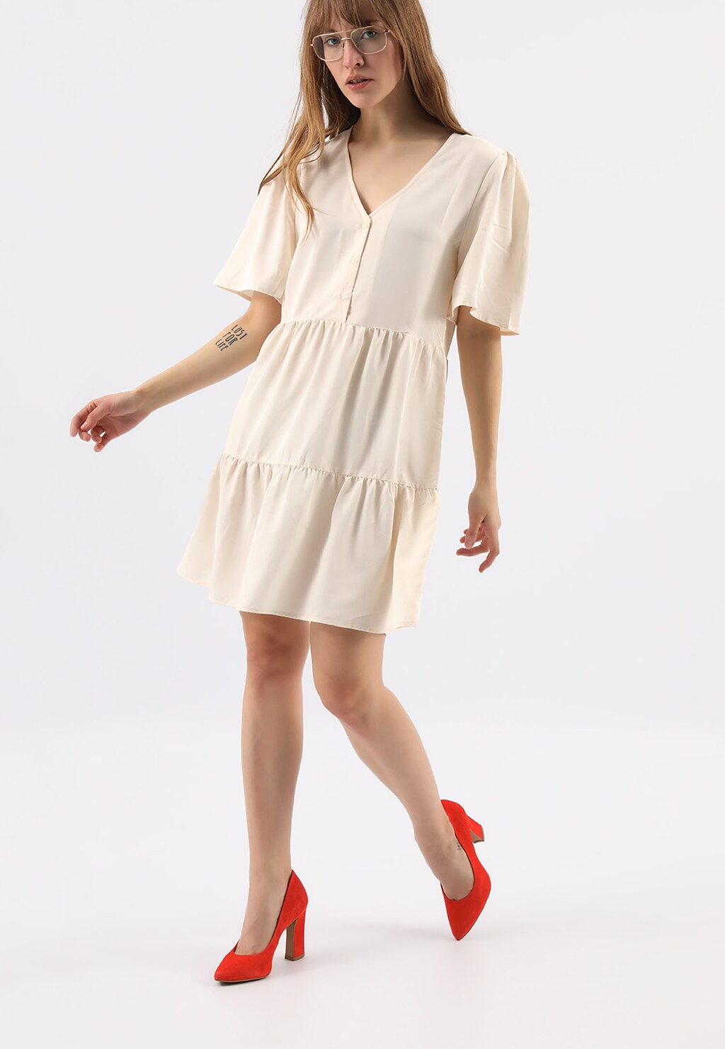 Koralowe czółenka damskie z weluru 35013-65 Widok 8