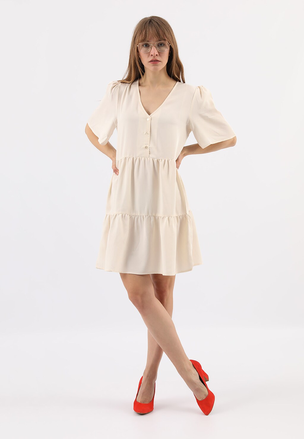 Koralowe czółenka damskie z weluru 35013-65 Widok 1