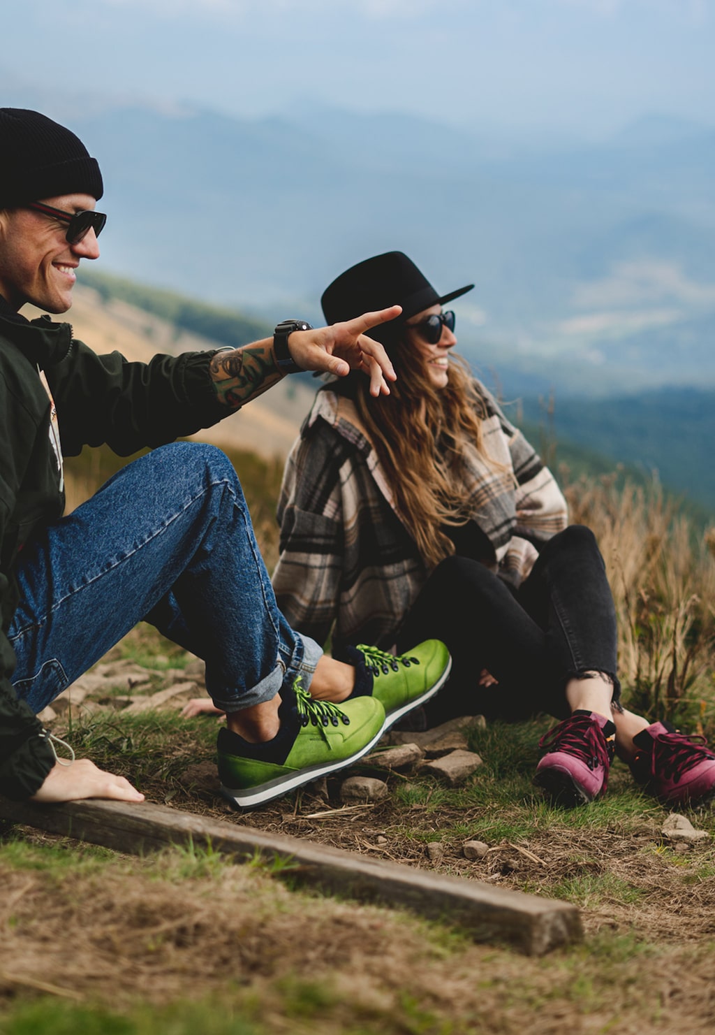 Zielone trekkingi męskie z granatowymi elementami 10078-77 Widok 7