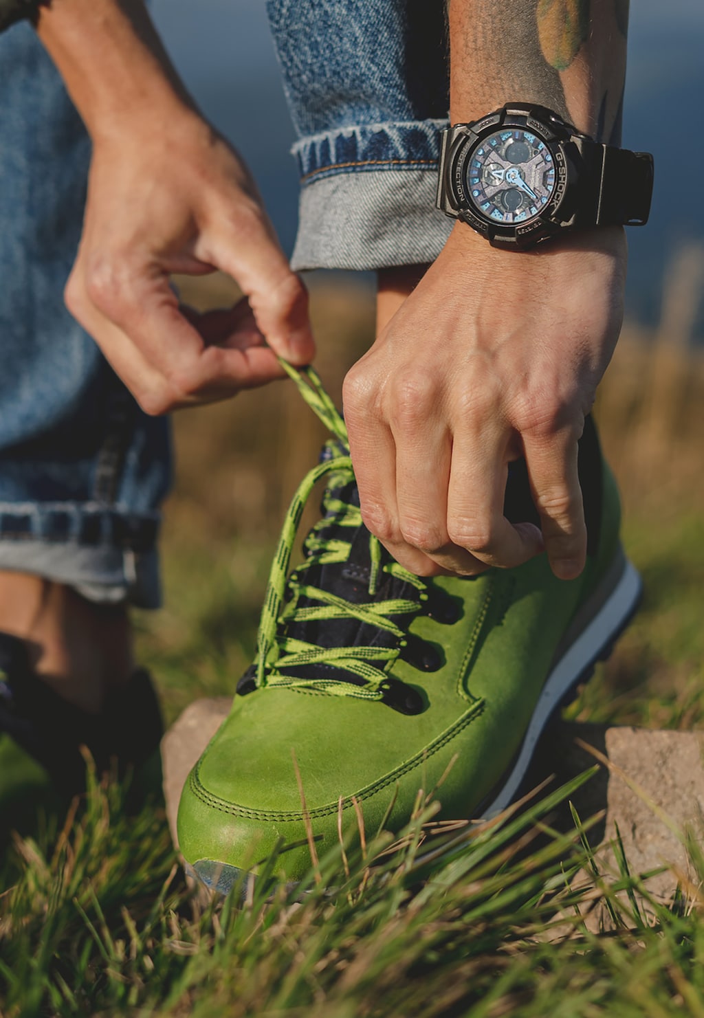 Zielone trekkingi męskie z granatowymi elementami 10078-77 Widok 8