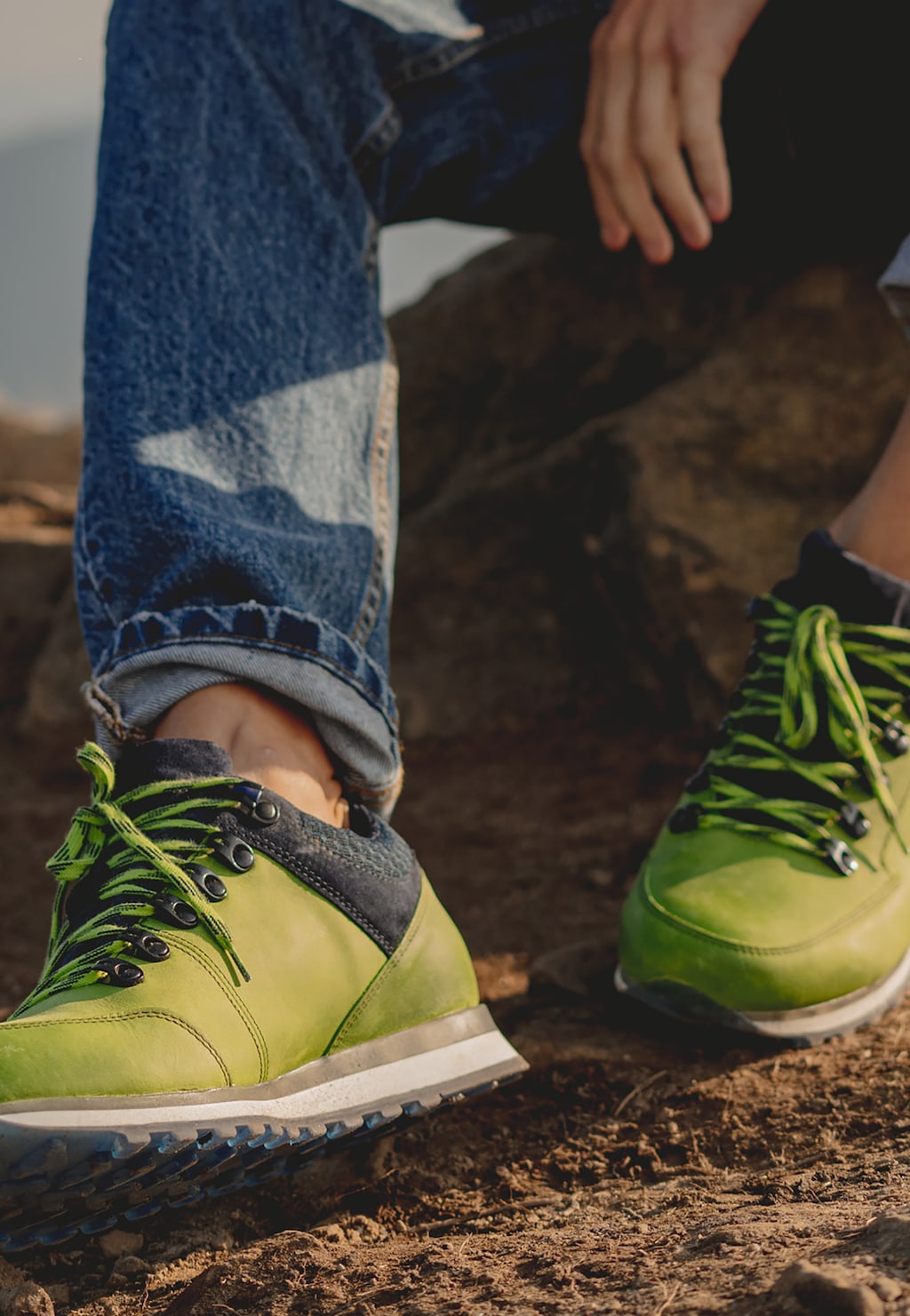 Zielone trekkingi męskie z granatowymi elementami 10078-77 Widok 10