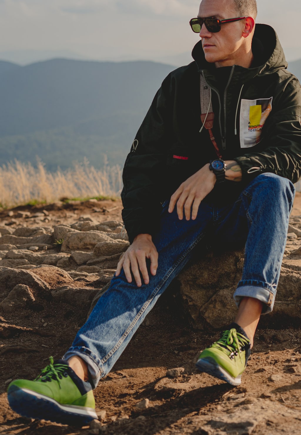 Zielone trekkingi męskie z granatowymi elementami 10078-77 Widok 1