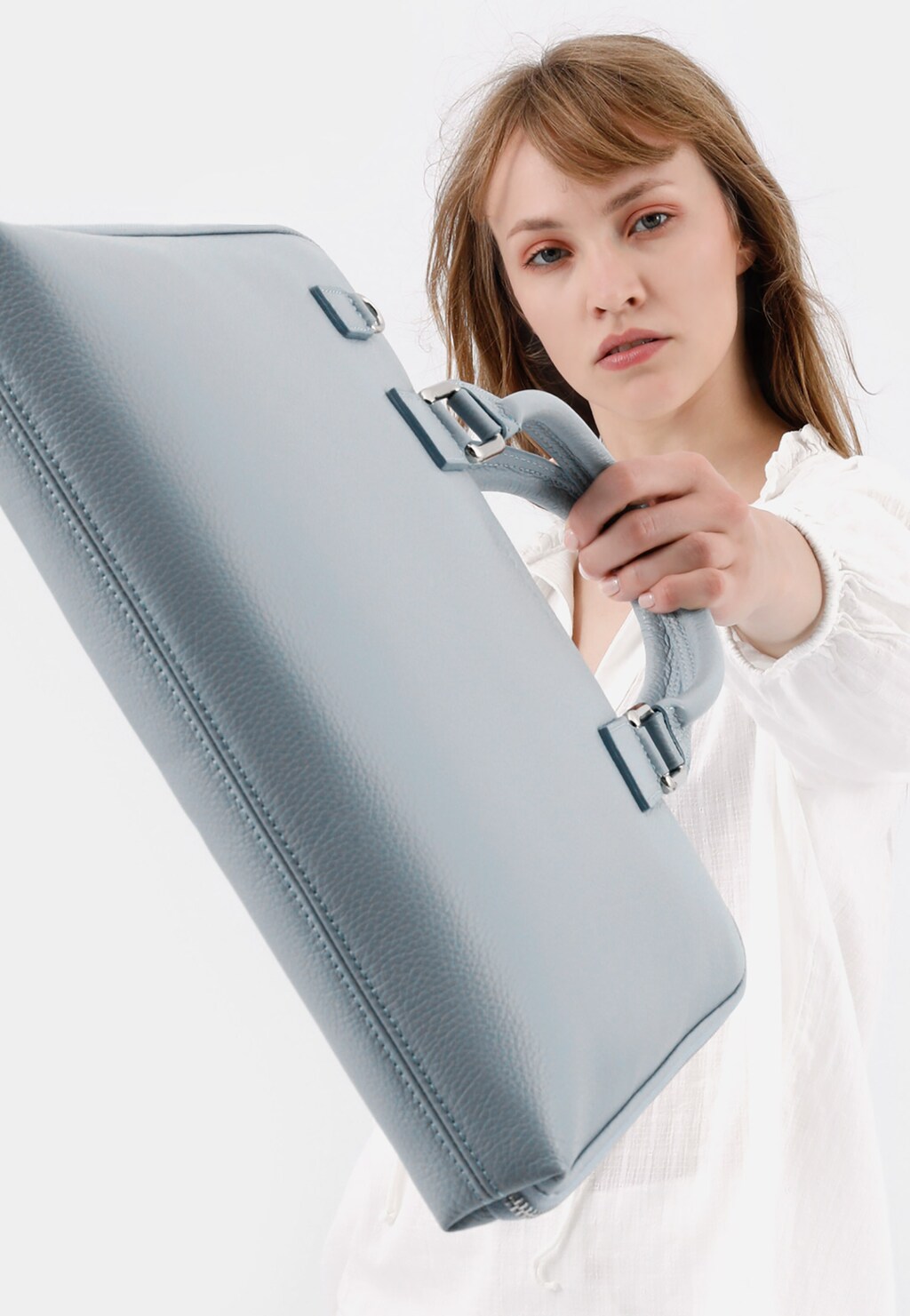 Duża klasyczna torba damska na laptopa 15,6 w kolorze niebieskim 80154-56 Widok 1