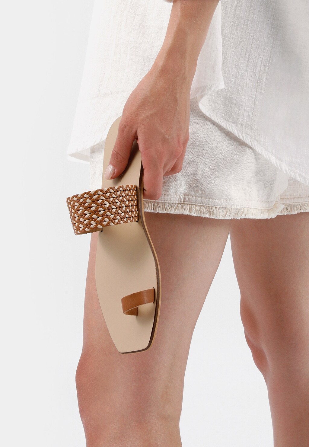 Dámské žabky se vzorovaným hnědo-bílým páskem 74039-53 Widok 7