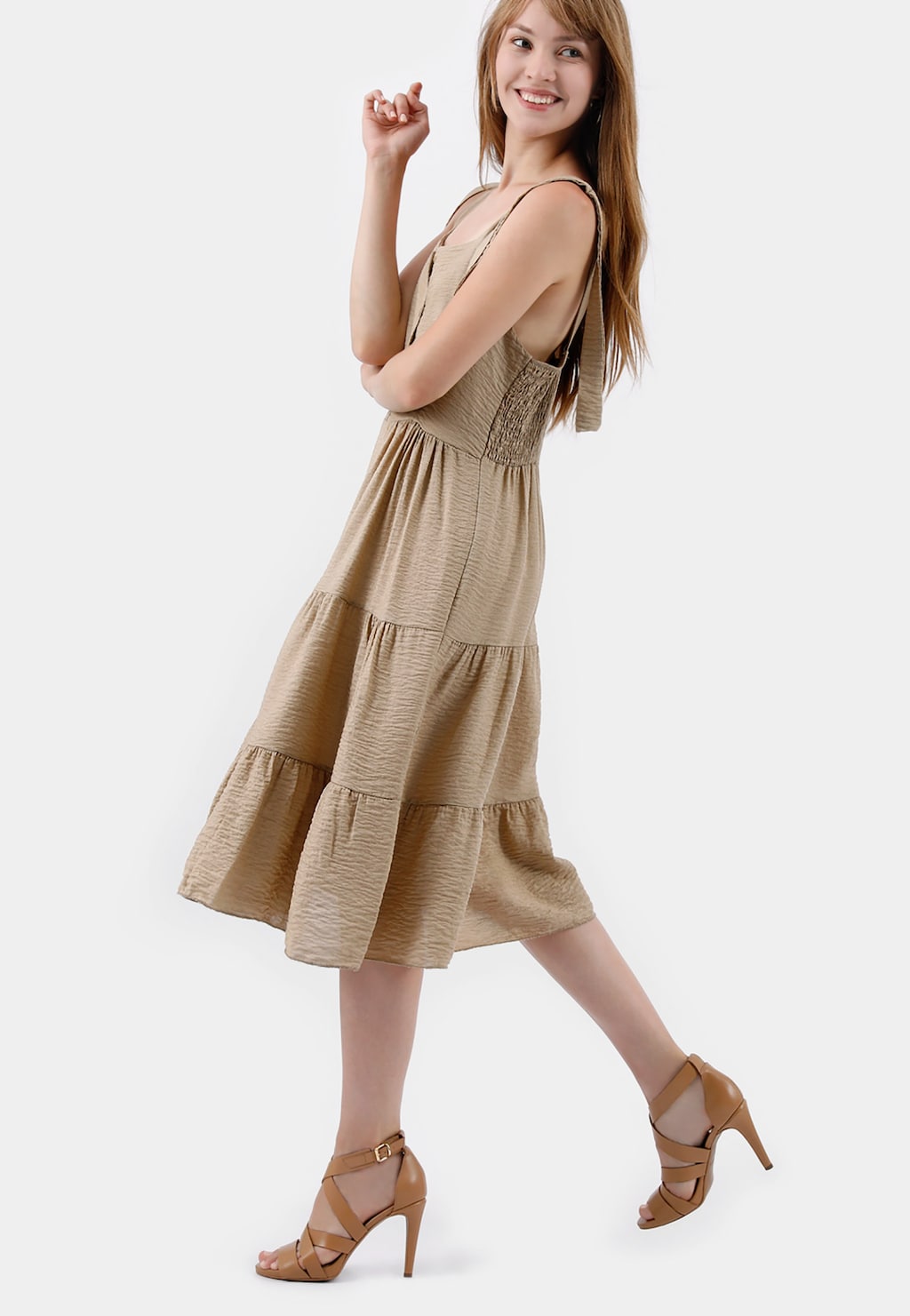 Beżowe sandały damskie na szpilce na lato 76045-52 Widok 1