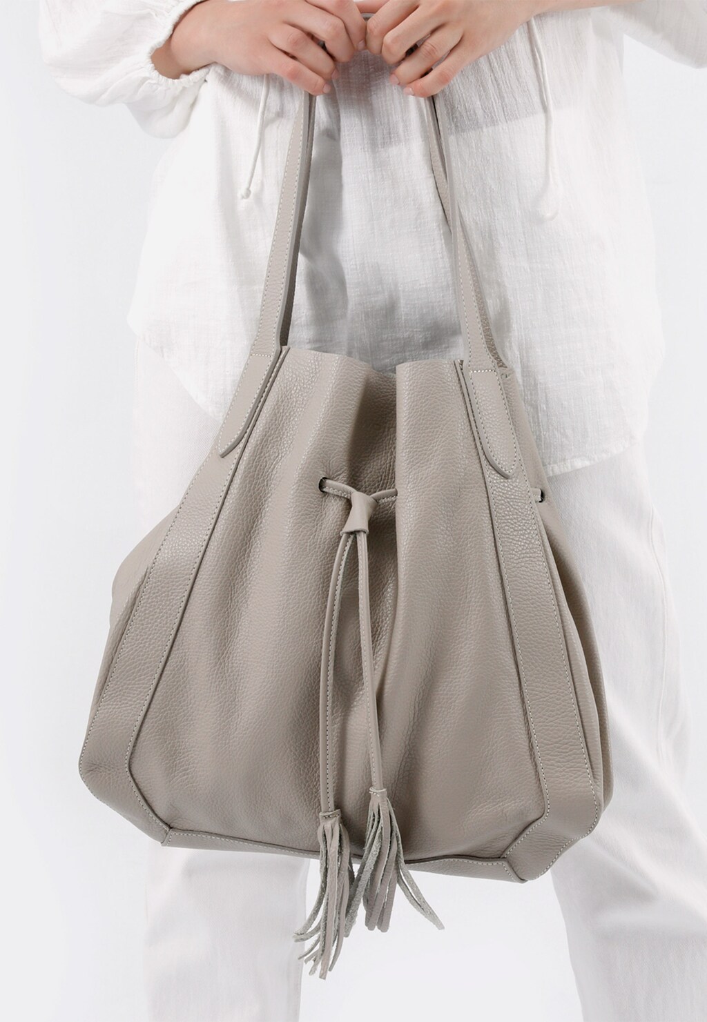 Duża casualowa beżowa torebka damska na ramię 80170-54 Widok 8