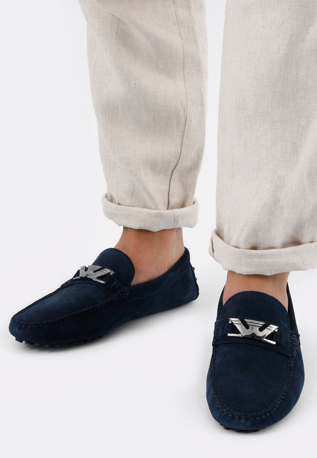 Granatowe mokasyny męskie z dwoiny welurowej 10122-66 Widok 1