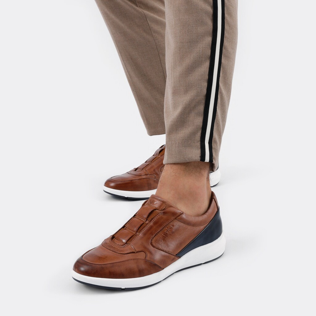 Brązowe półbuty męskie z granatową wstawką 10083-53 Widok 7