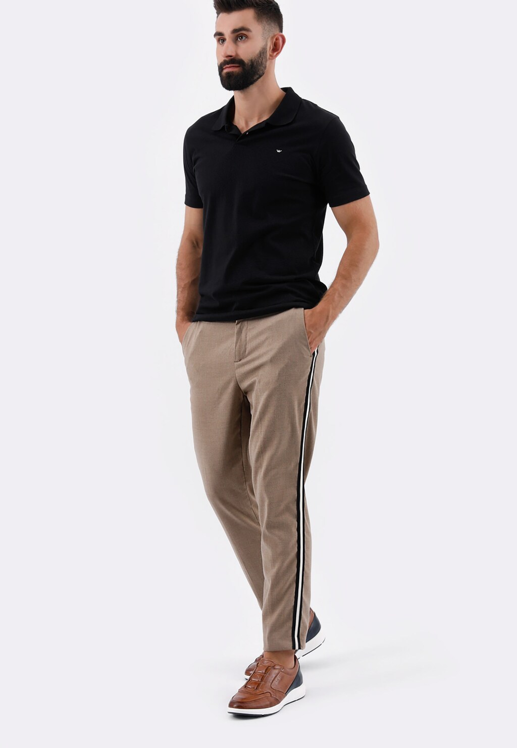 Brązowe półbuty męskie z granatową wstawką 10083-53 Widok 1