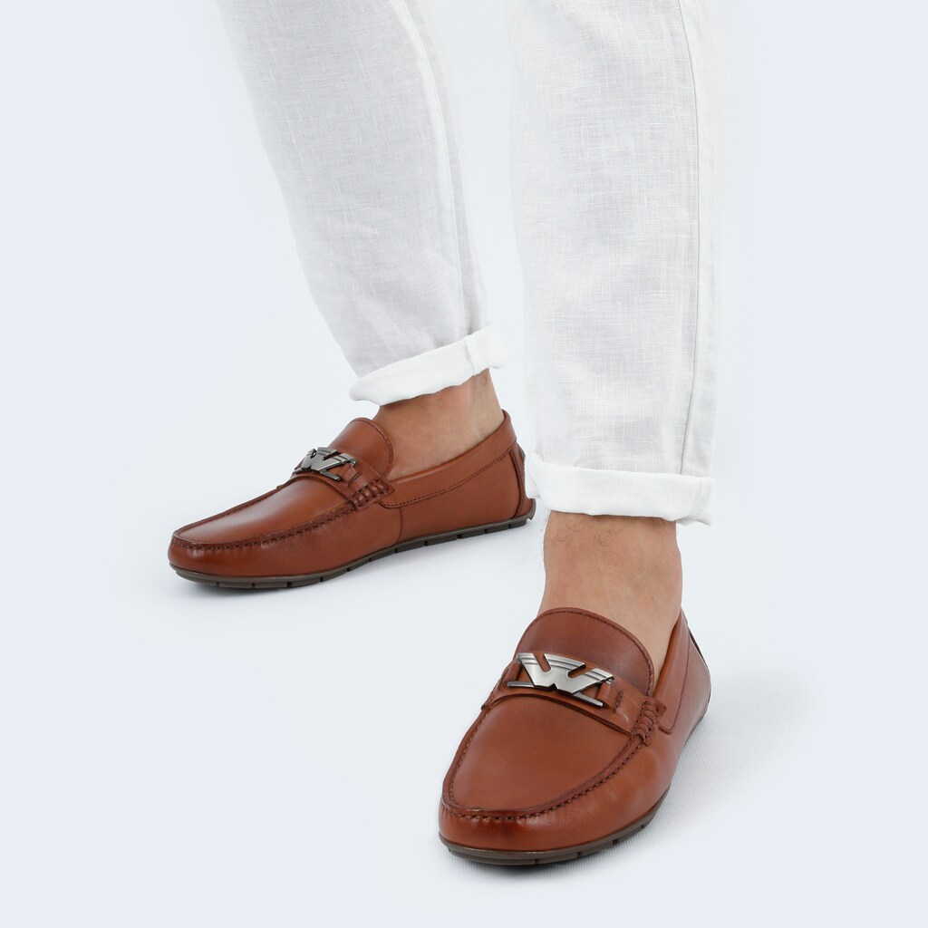 Brązowe mokasyny męskie ze skóry licowej 10119-52 Widok 7