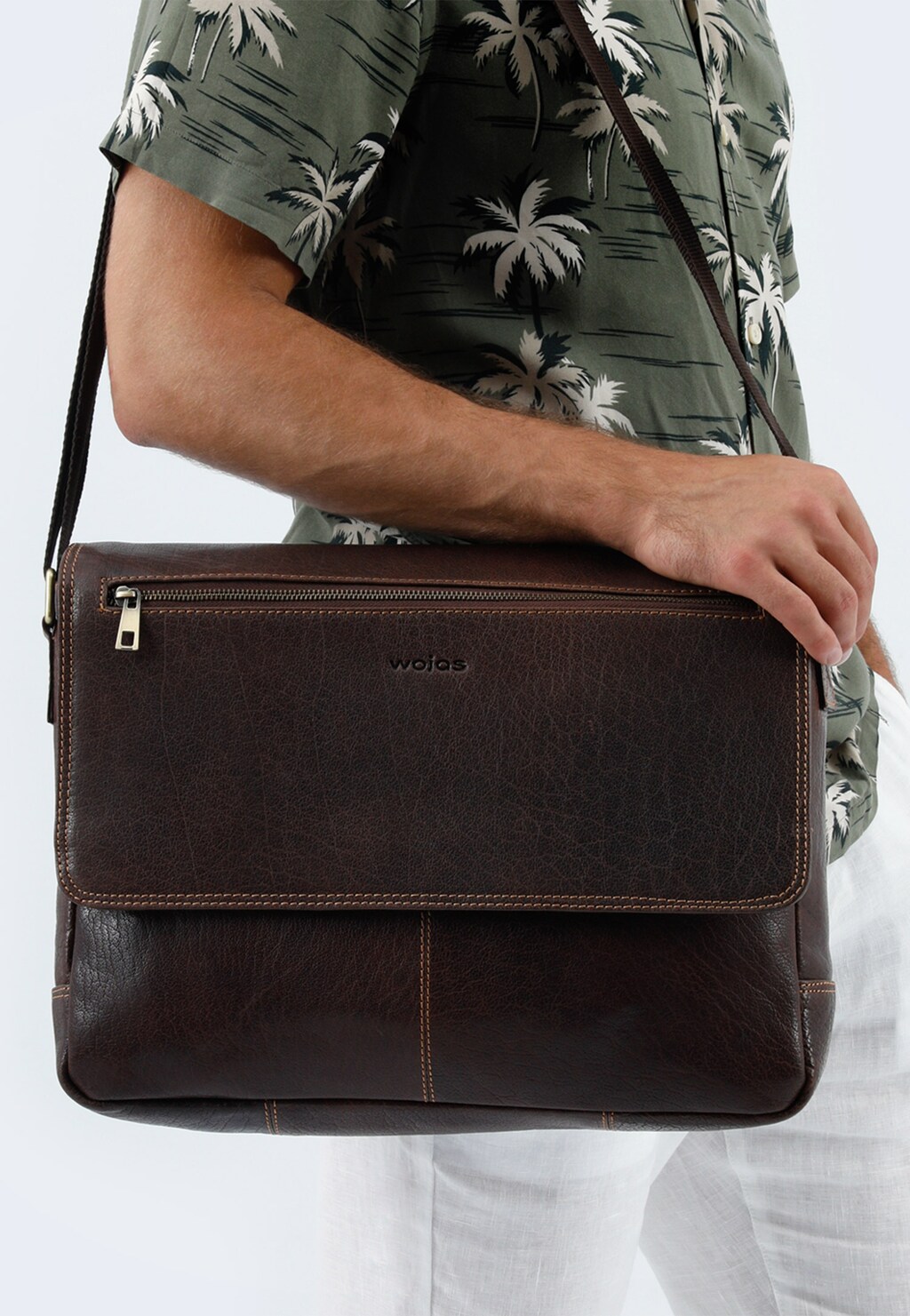 Luxusná hnedá pánska taška z lícovej kože 80140-52 Widok 8