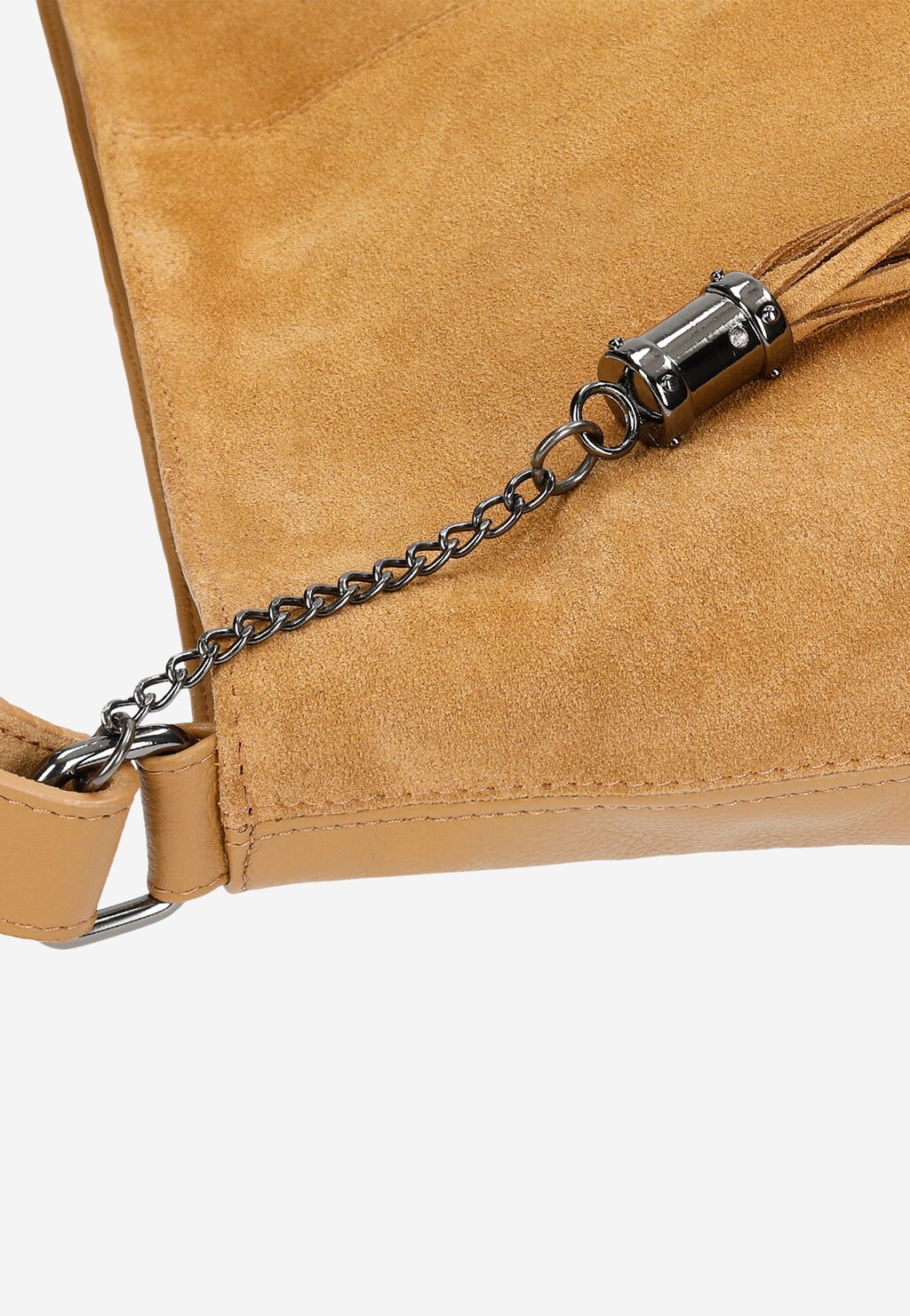 Jasnobrązowa torebka damska z połączenia dwoiny welurowej i skóry licowej 6890-83 Widok 6