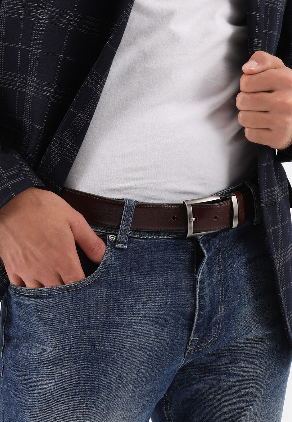 Pánsky kožený opasok z hnedej lícovej kože 93003-53 Widok 1