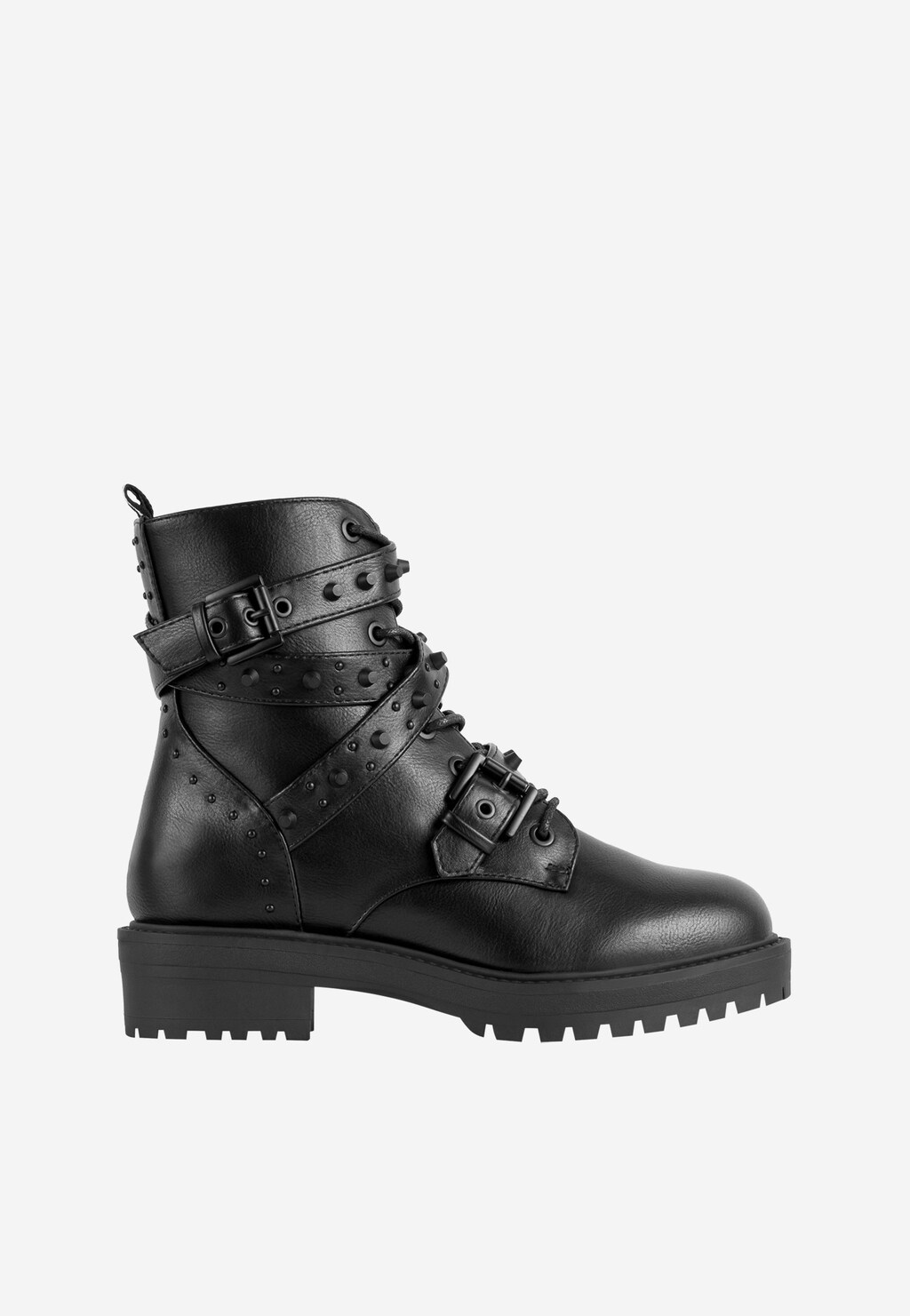 WJS czarne trzewiki damskie z ozdobnymi paskami WJS55013-51 Widok 1