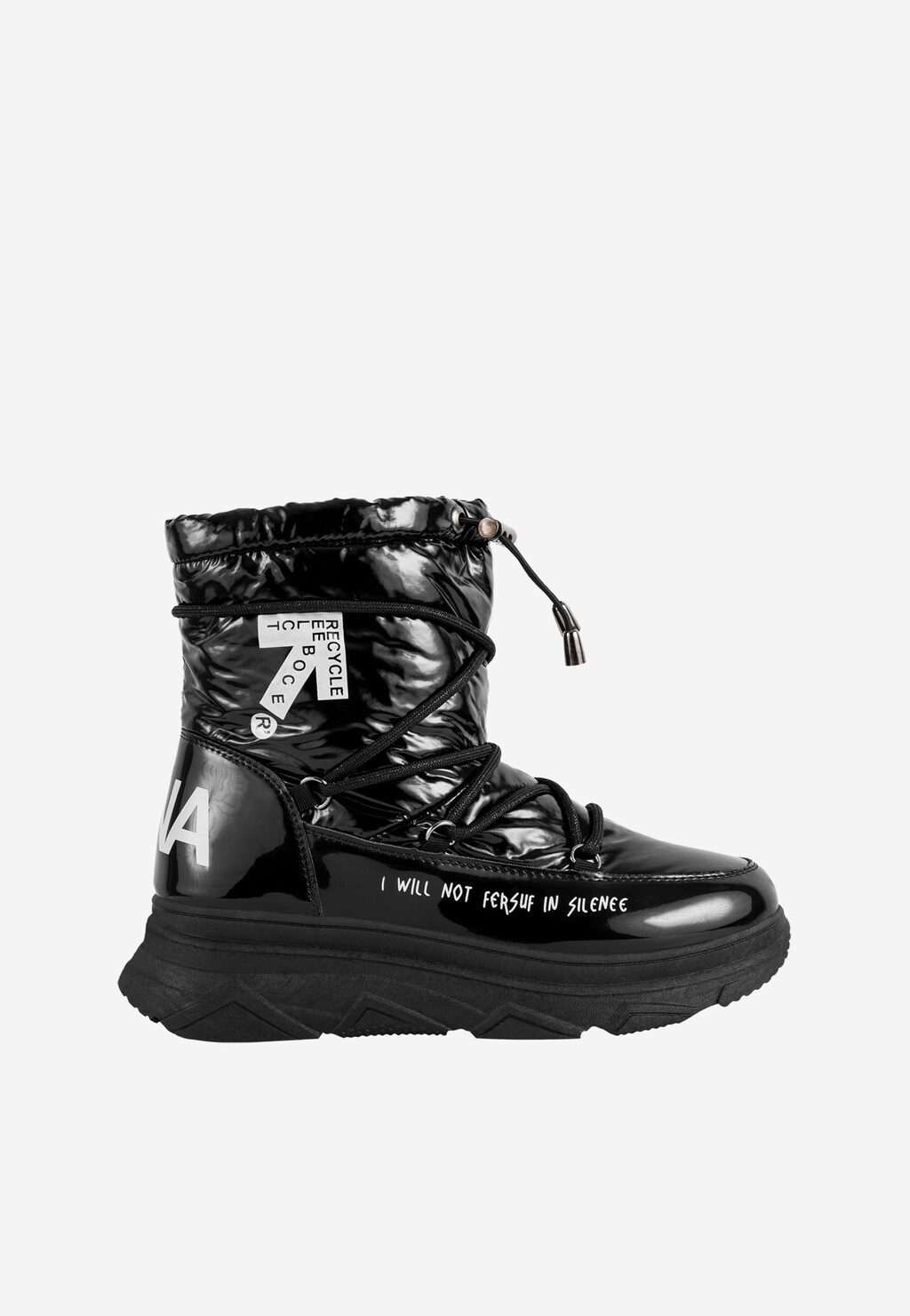 WJS czarne Śniegowce damskie z białymi napisami WJS44009-81 Widok 1