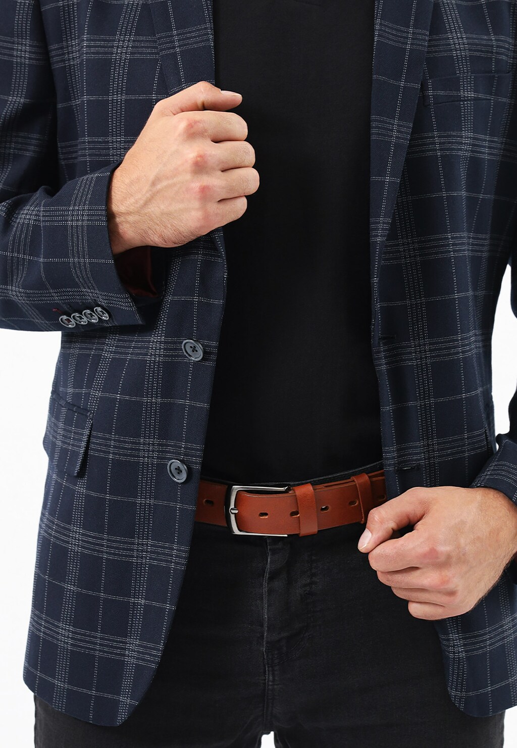 Hladký kožený pánský pásek s přezkou v hnědé barvě 93046-52 Widok 1