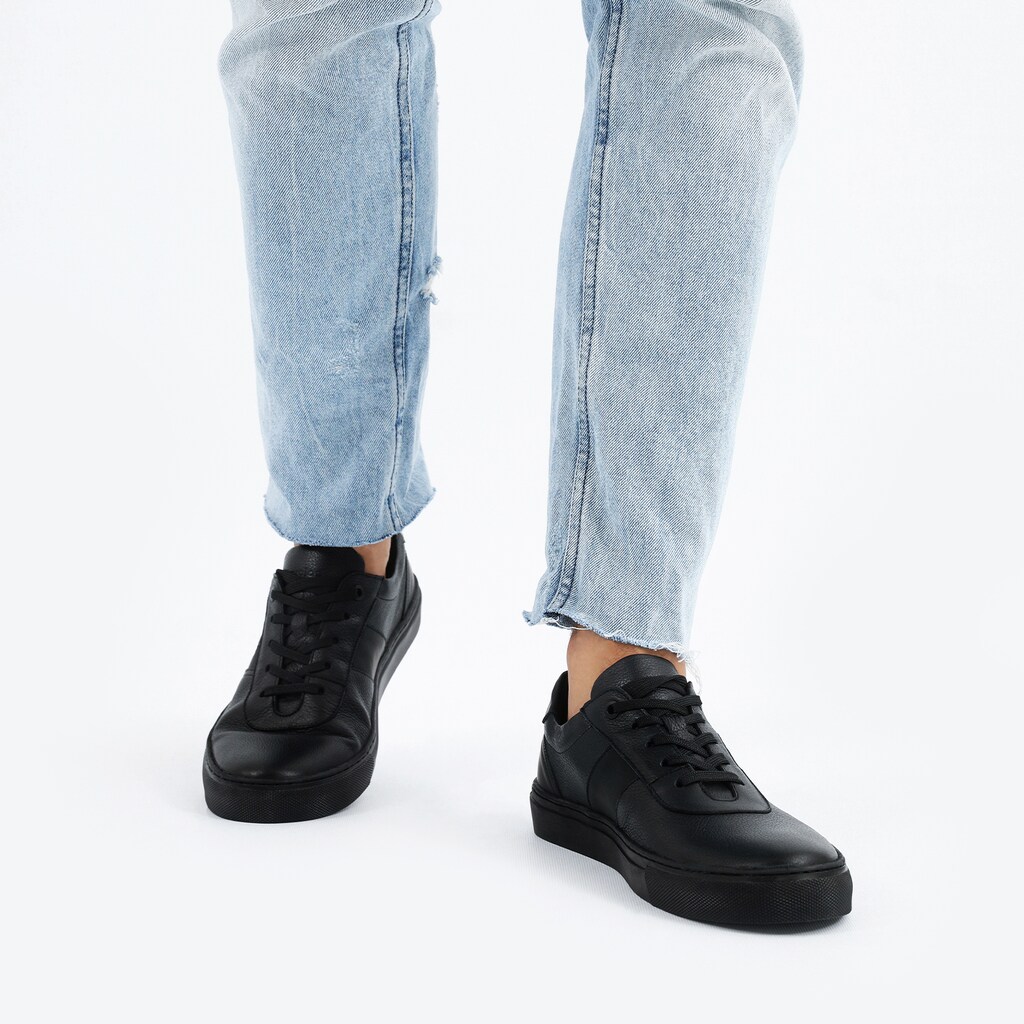 Czarne skórzane trampki męskie 10017-51 Widok 7