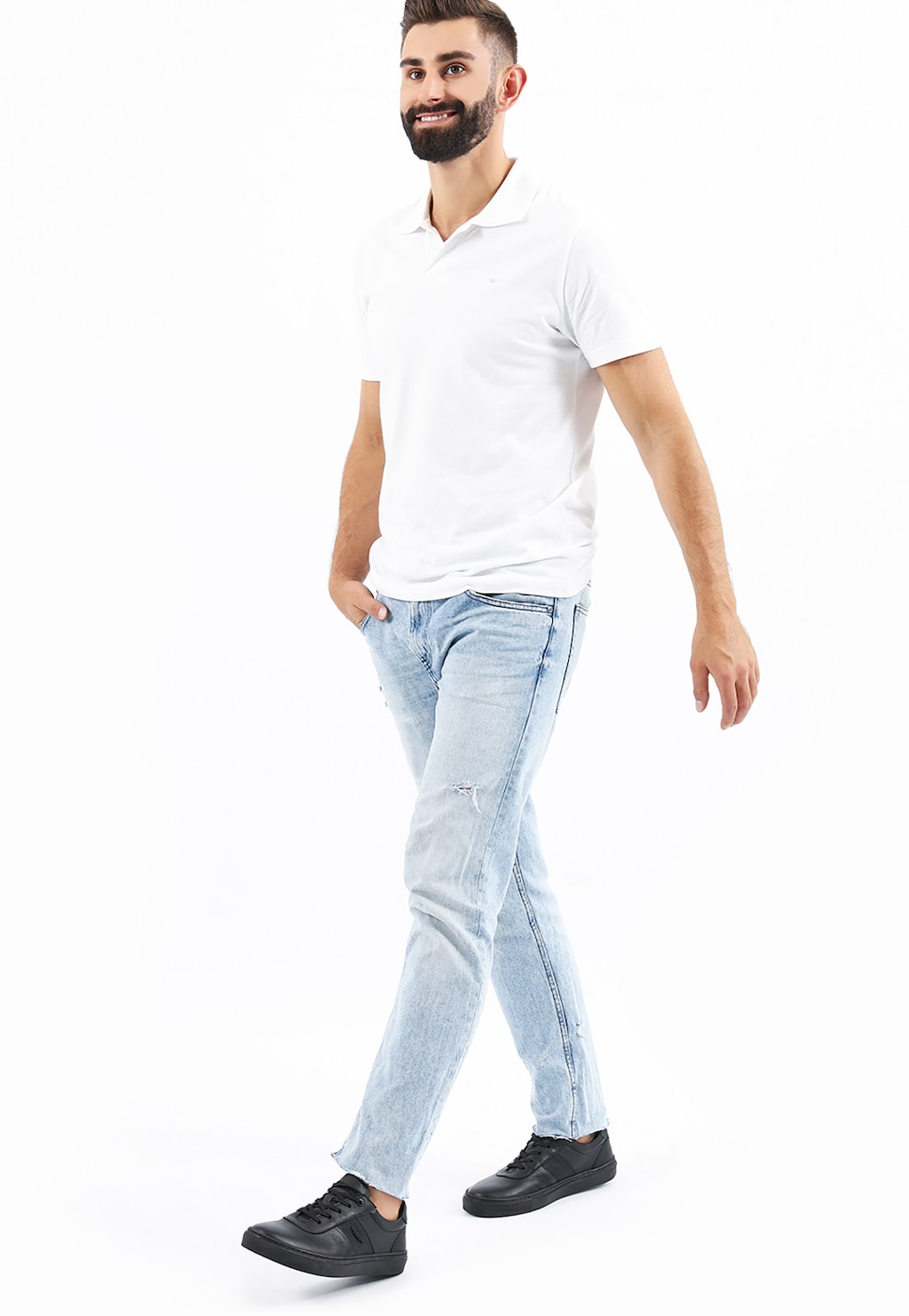 Czarne skórzane trampki męskie 10017-51 Widok 1