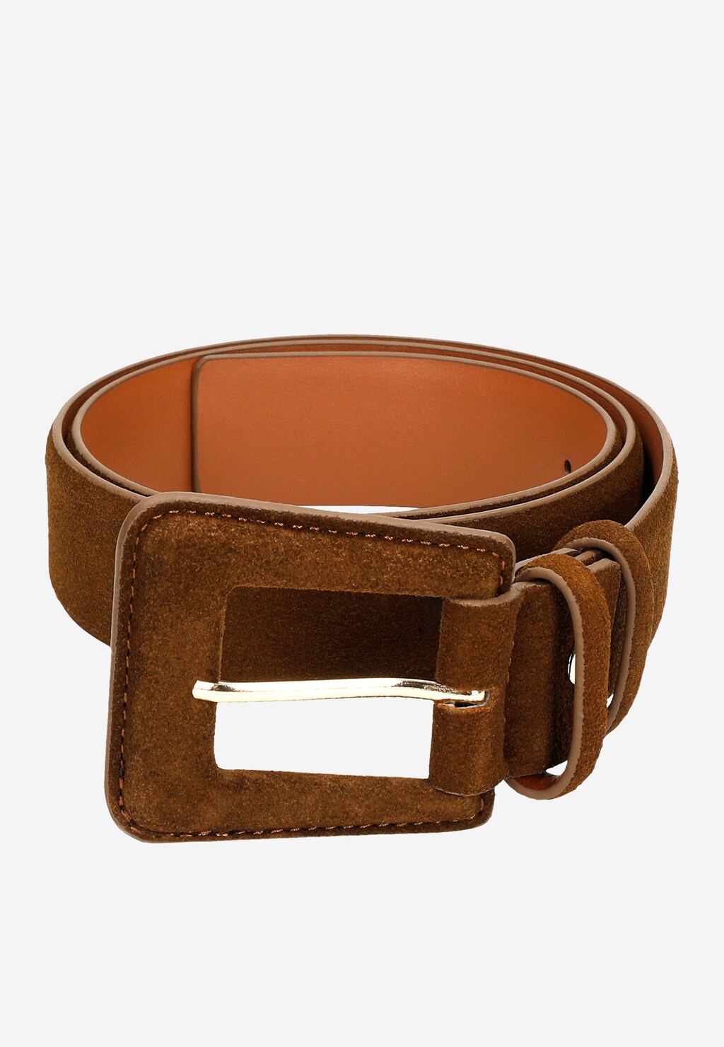 Skórzany pasek damski z dwoiny welurowej w kolorze jasnego brązu 93054-63 Widok 6