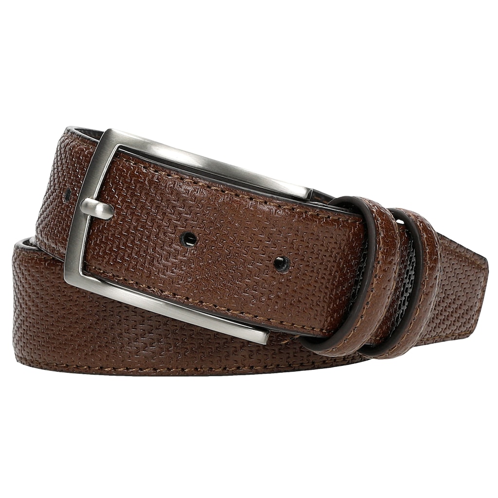 Brązowy pasek męski z tłoczeniem w jodełkę 93062-52 Widok 1