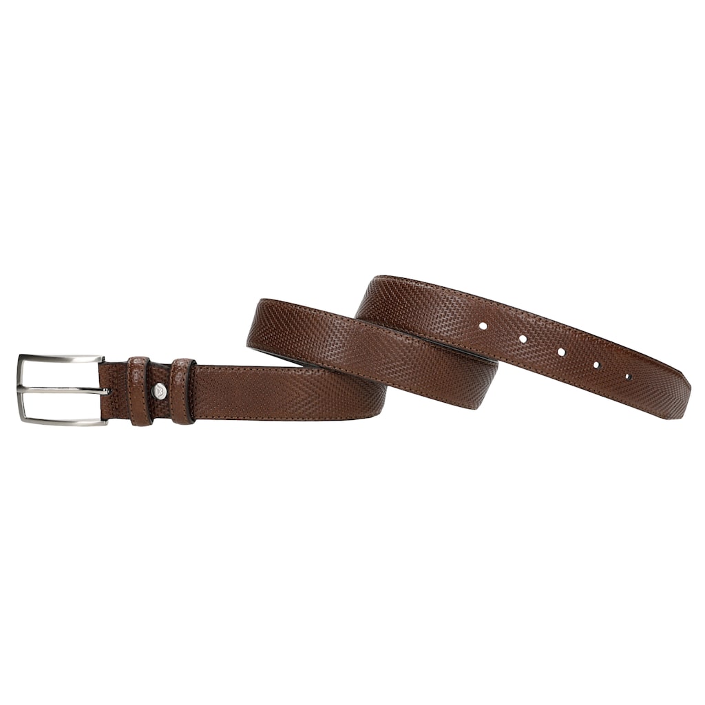 Brązowy pasek męski z tłoczeniem w jodełkę 93062-52 Widok 2