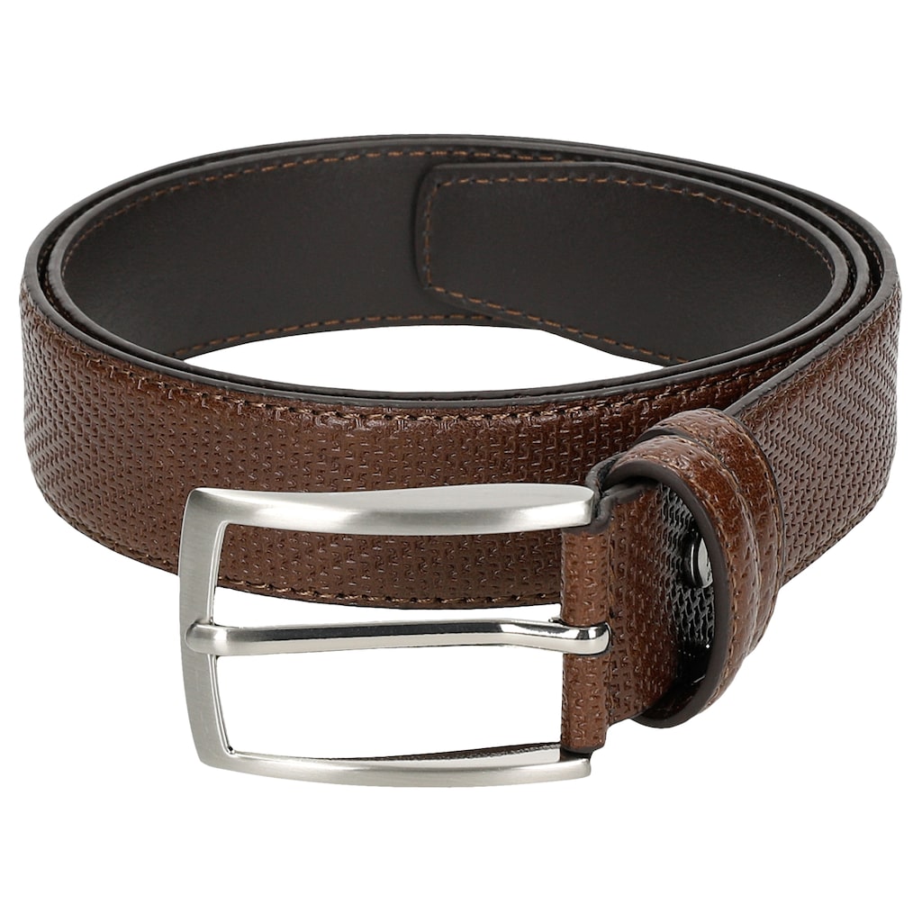 Brązowy pasek męski z tłoczeniem w jodełkę 93062-52 Widok 4