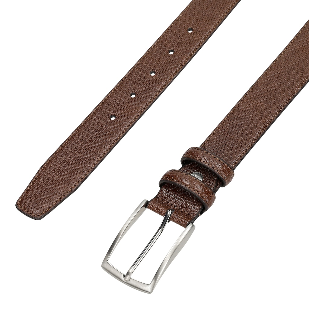 Brązowy pasek męski z tłoczeniem w jodełkę 93062-52 Widok 5