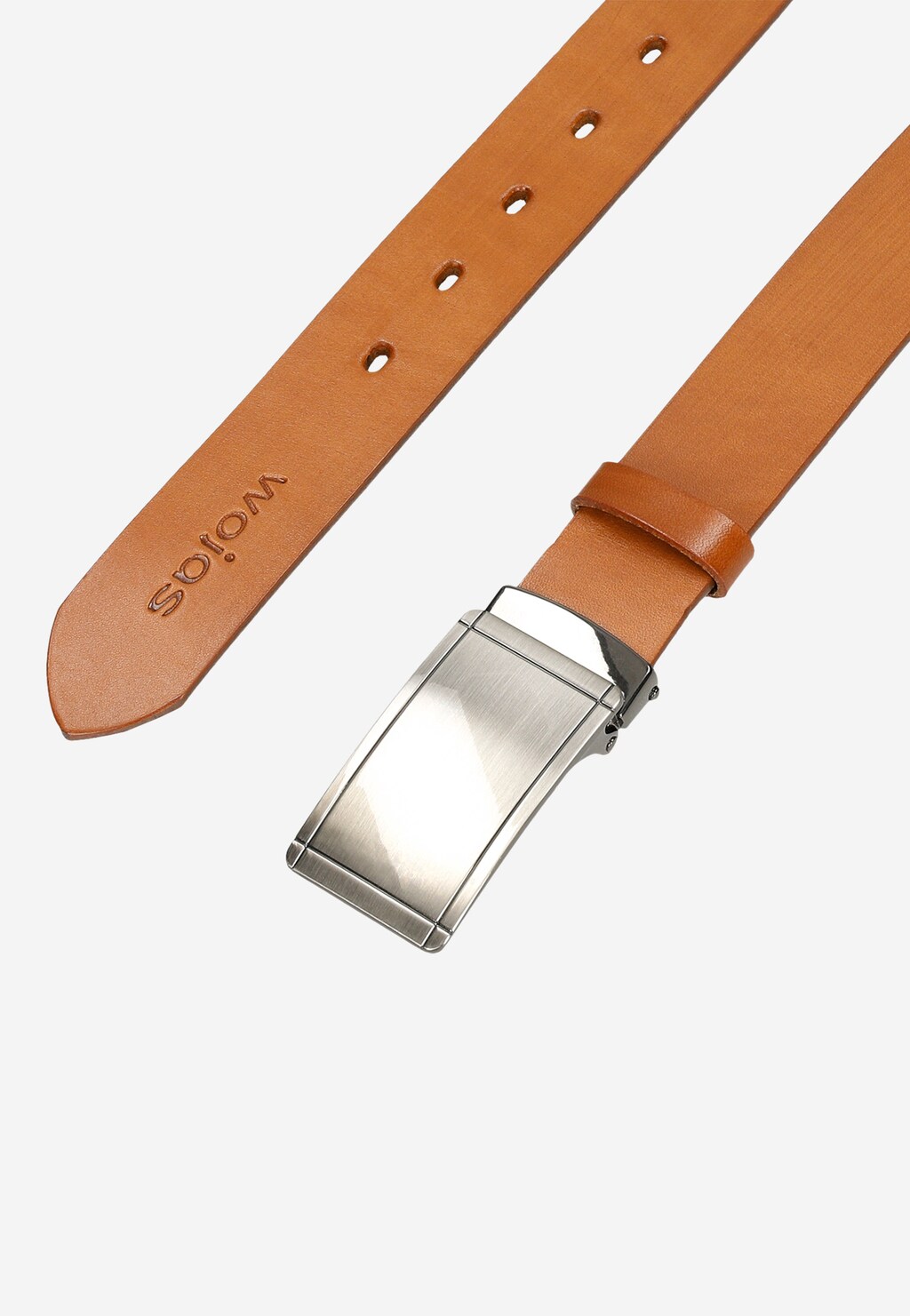Jasnobrązowy pasek męski z pełną srebrną klamrą 93068-53 Widok 4