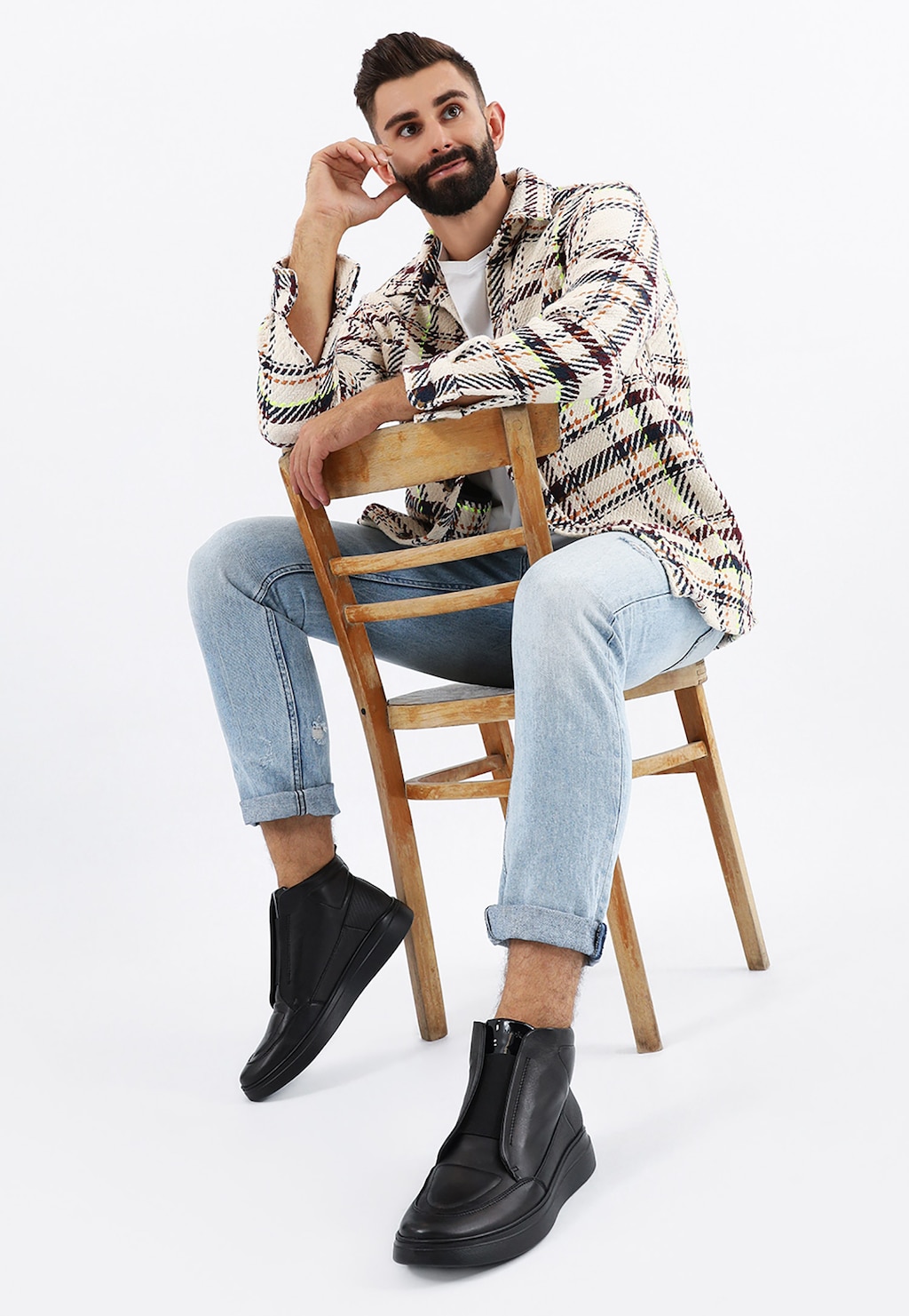 Czarne skórzane designerskie botki męskie  20008-71 Widok 1