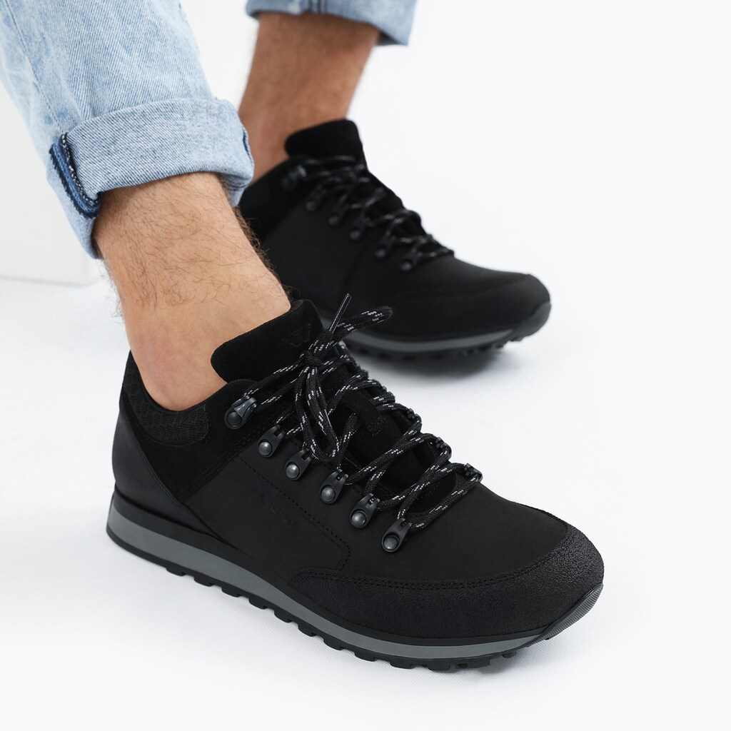 Czarne skórzane buty trekkingowe męskie 10032-81 Widok 7