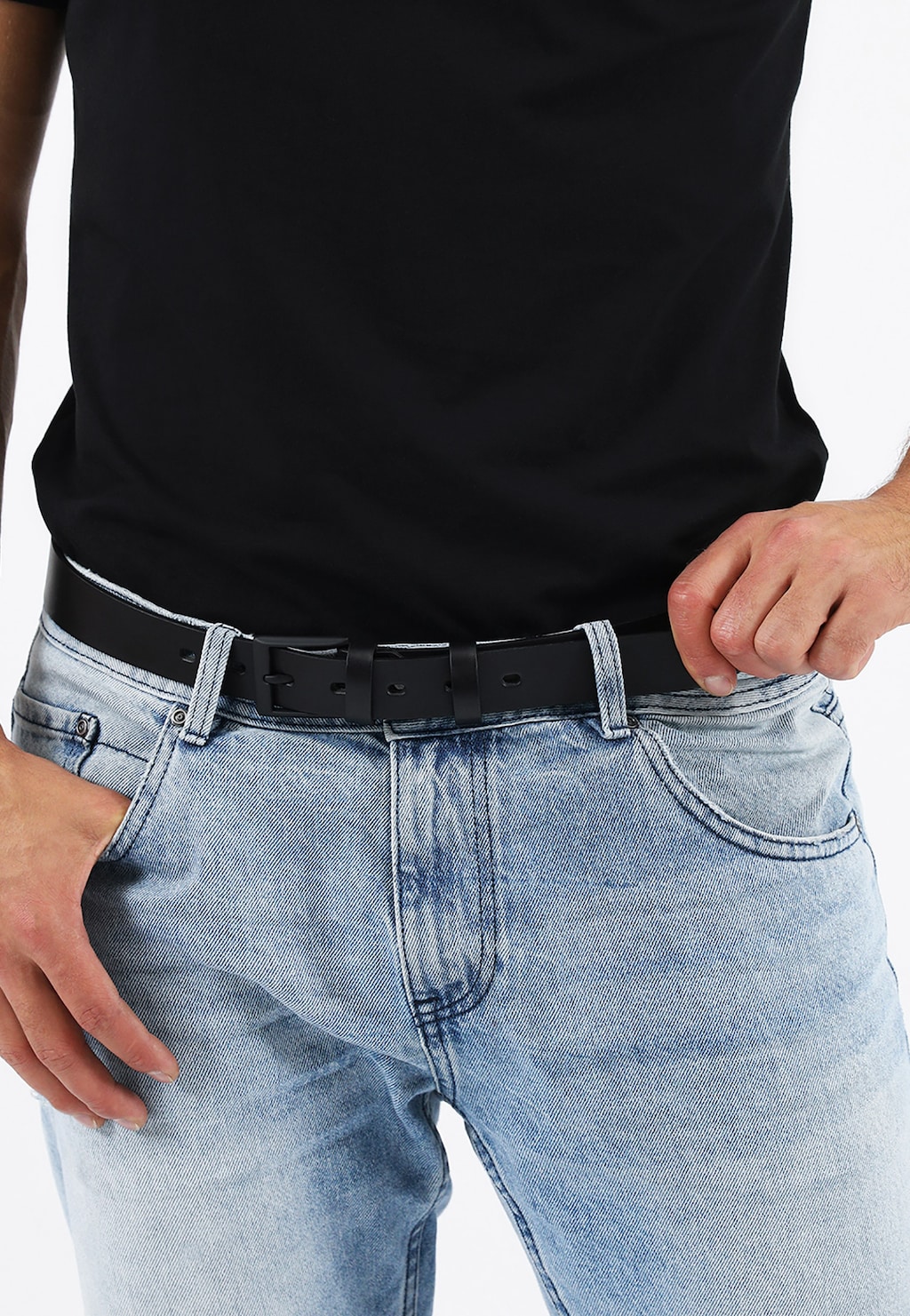 Čierny pánsky kožený opasok na bežné nosenie 93048-51 Widok 1