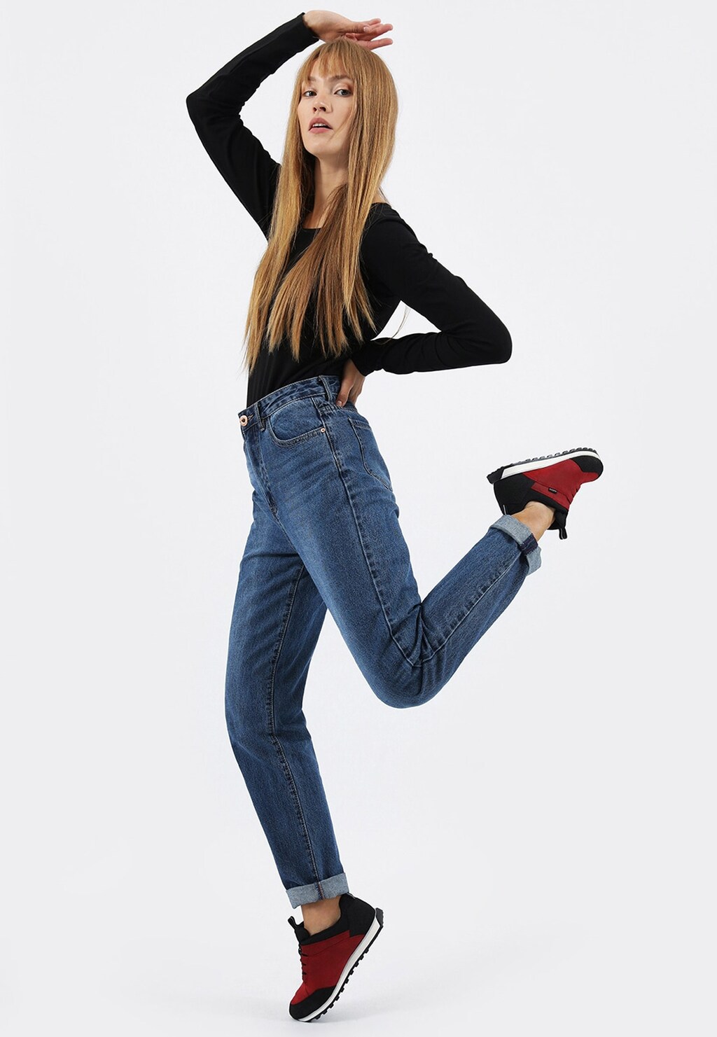 Czerwono-czarne trekkingowe półbuty damskie 46031-75 Widok 7