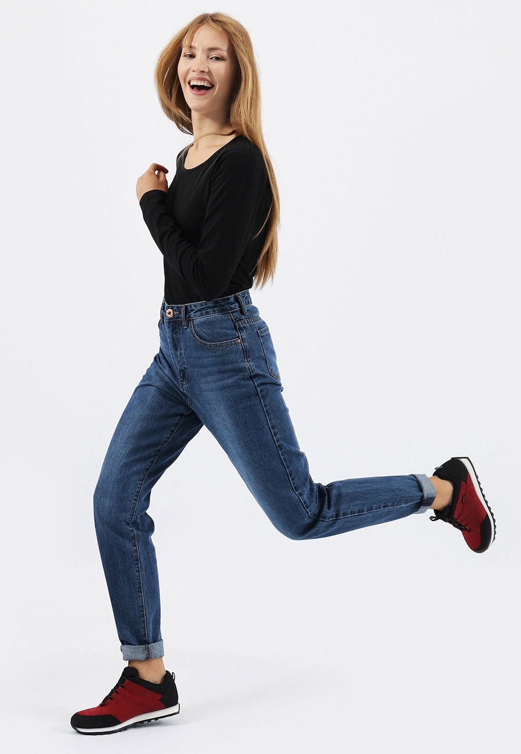 Czerwono-czarne trekkingowe półbuty damskie 46031-75 Widok 8