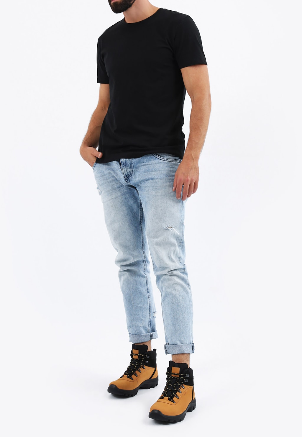 Żółte trekkingi męskie z kontrastowymi elementami 24029-78 Widok 1