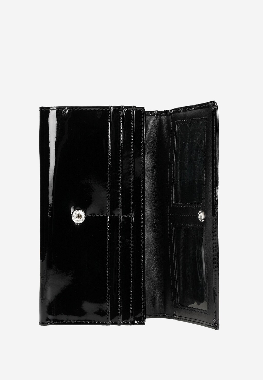 Czarny pikowany portfel damski ze skóry lakierowanej 91052-31 Widok 6