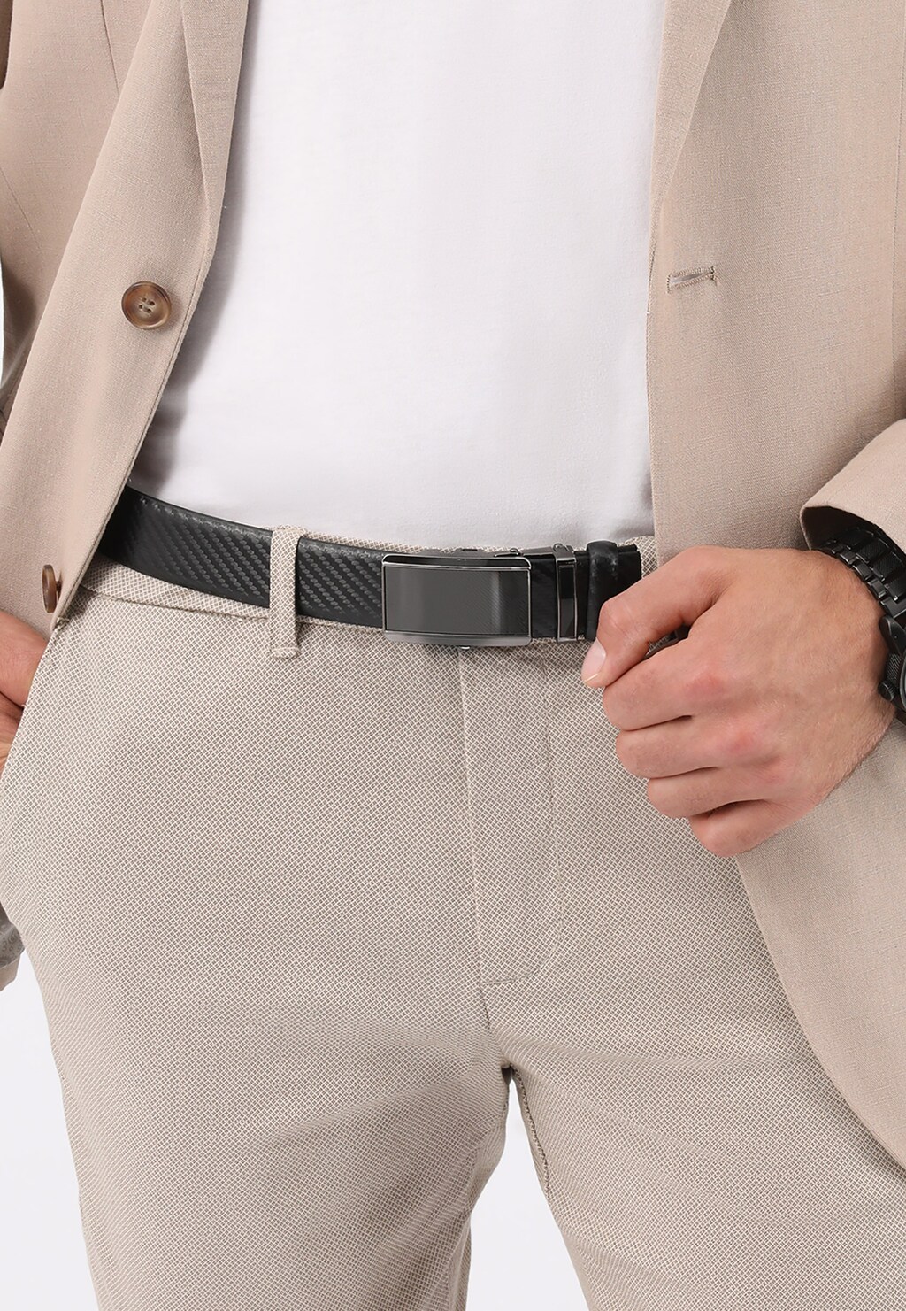 Czarny pasek męski z pełną klamrą 93017-51 Widok 1