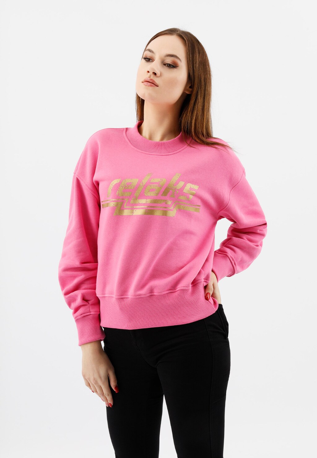 Różowa bluza damska RELAKS z marszczonymi rękawami 98025-85 Widok 1