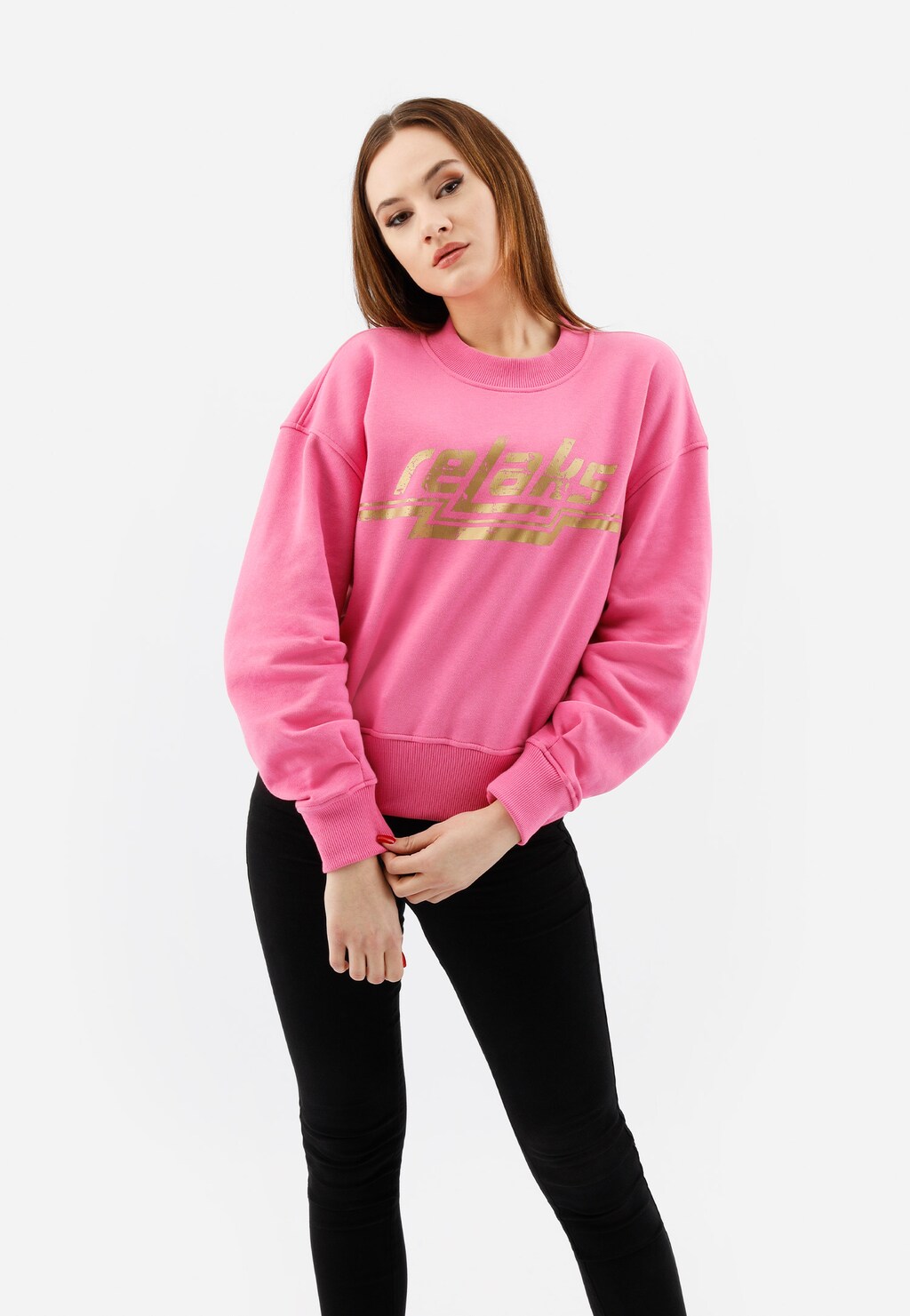 Różowa bluza damska RELAKS z marszczonymi rękawami 98025-85 Widok 2