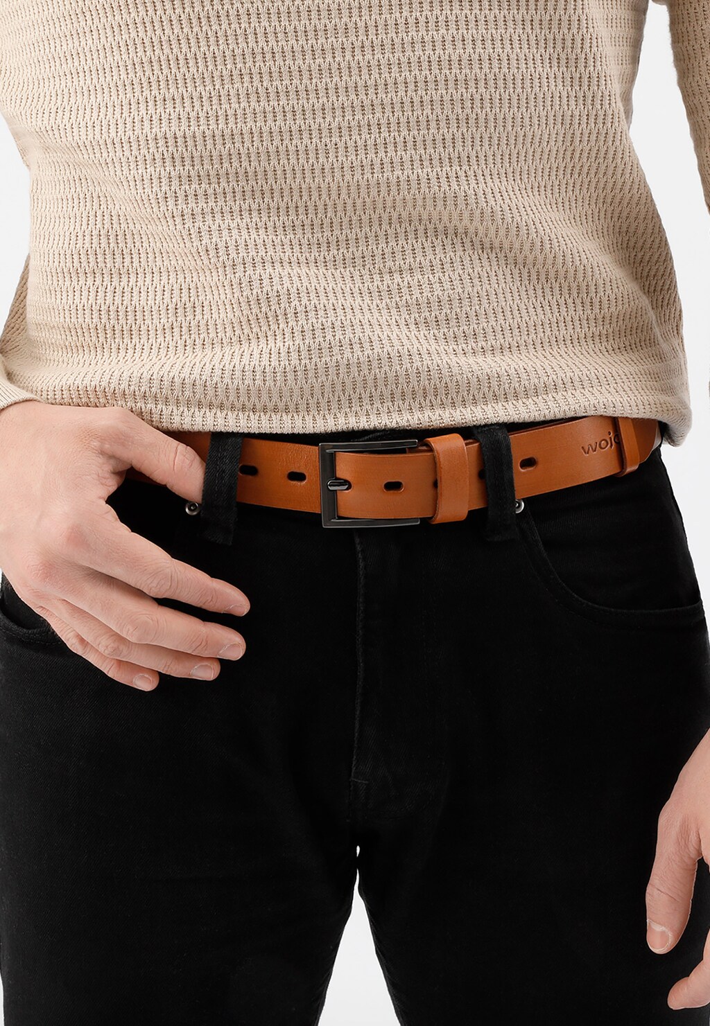 Klasický pánsky opasok v štýlovej svetlo hnedej farbe 93066-53 Widok 1