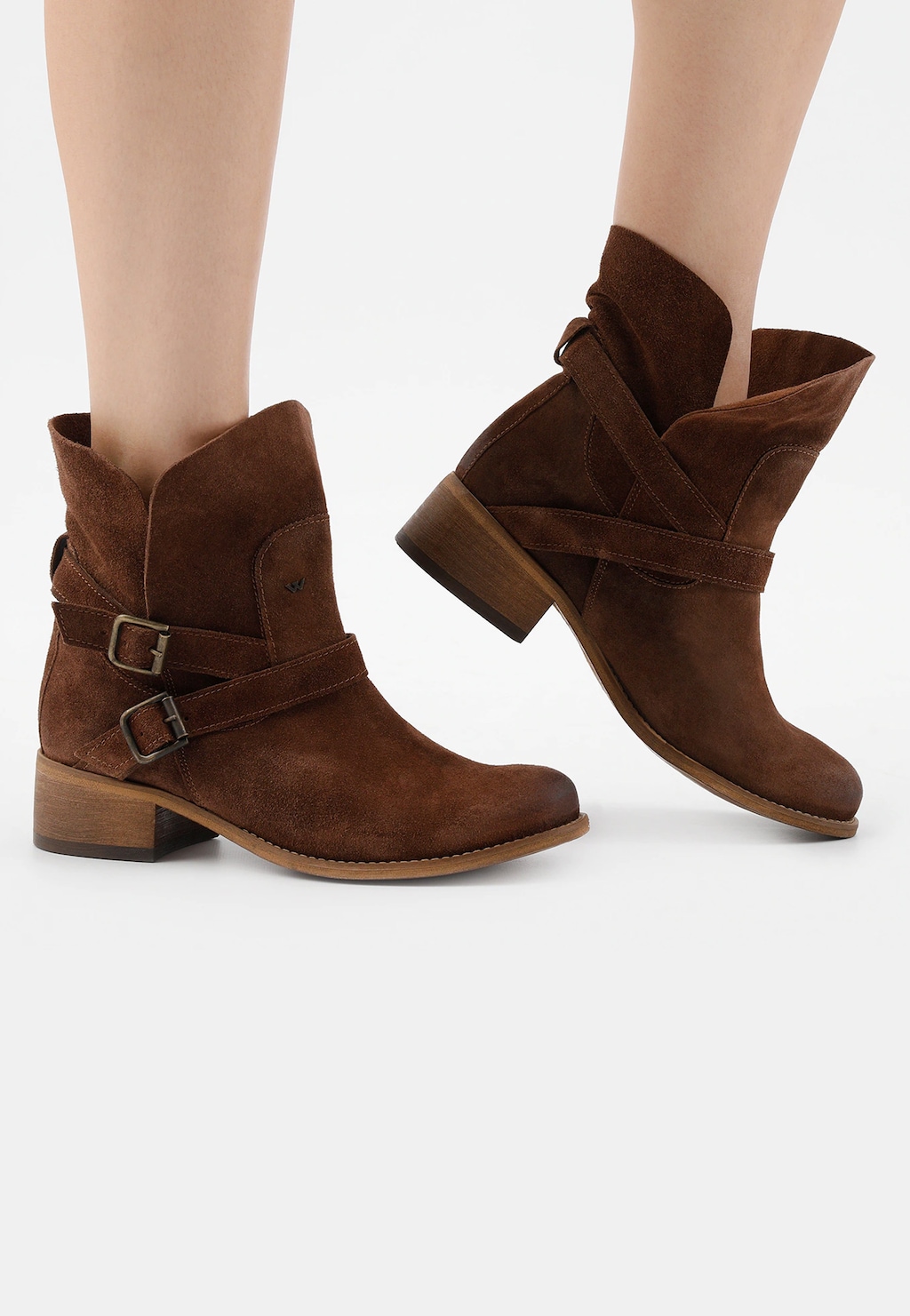 Štýlové hnedé nízke čižmy z brúsenej kože 55040-62 Widok 7