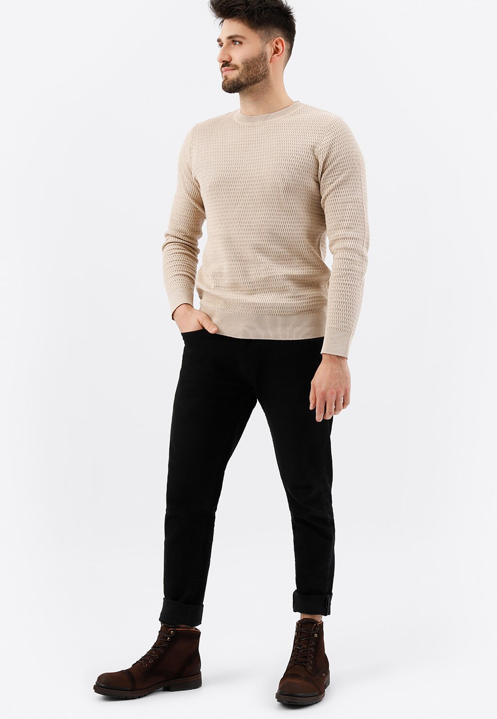 Brązowe bikery męskie z dwoiny welurowej 24032-62 Widok 1