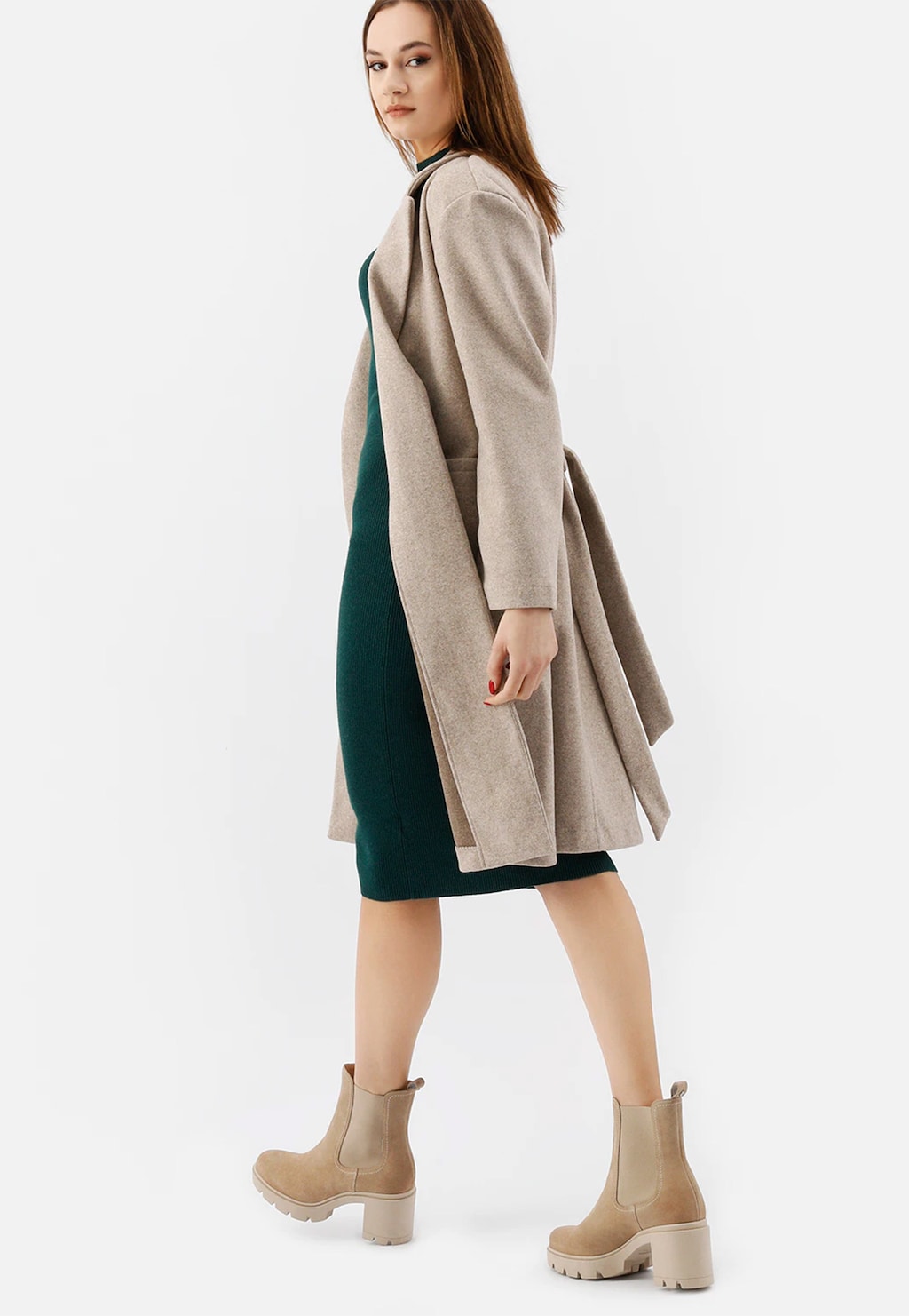 Béžové dámske členkové čižmy s hrubou podrážkou 55109-64 Widok 10