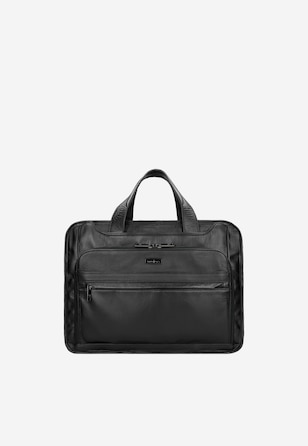 Black spacious men's bag made of full-grain leather