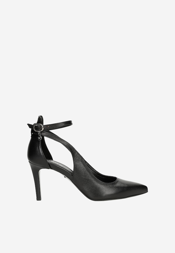 Čierne dámske elegantné lodičky so zapínam okolo členku
