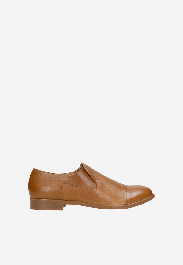 Jasnobrązowe skórzane loafersy damskie